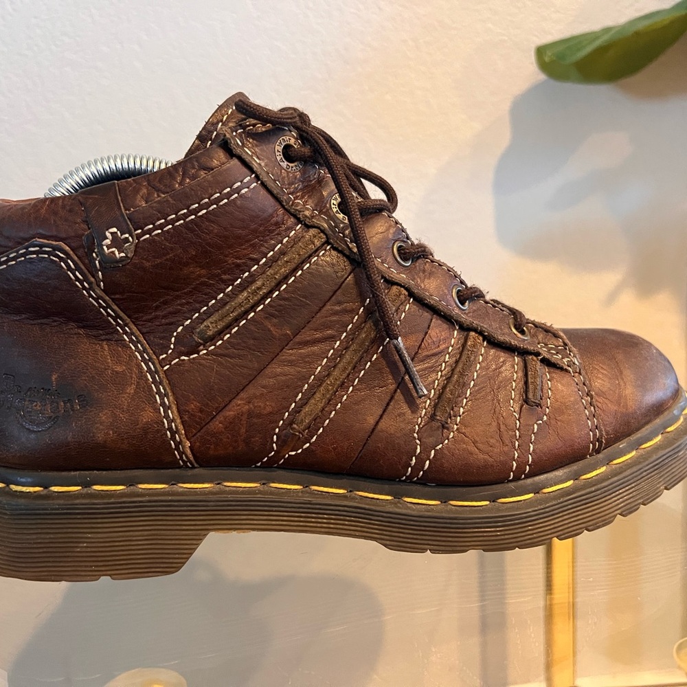 Dr. Martens Brown Leather Lace-Up Boot with Yellow Welt